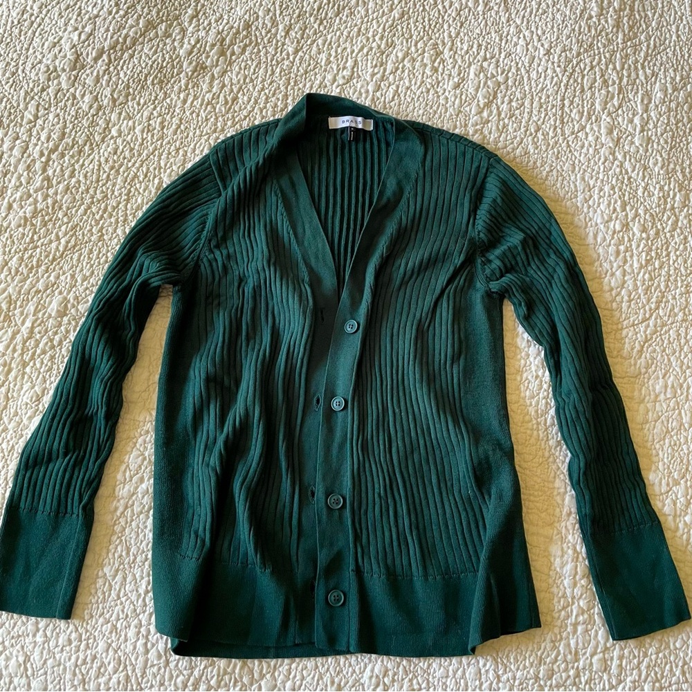 Brass ribbed cardigan forest green